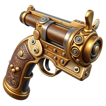 wonderful modern Steampunk pistol with ornate carvings and brass details premium png