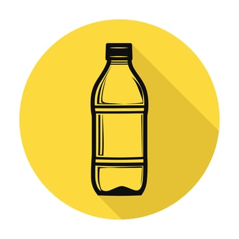 A bottle of water with a long shadow on a yellow background vector