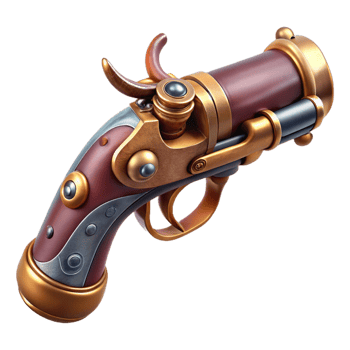 dramatic rustic Steampunk pistol, flintlock style, with brass accents original png