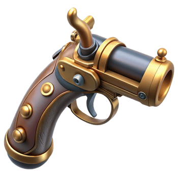 extraordinary rustic Steampunk pistol, flintlock style, with brass accents original png