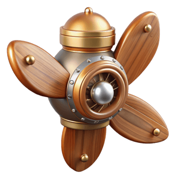 extraordinary rustic Steampunk airship propeller made of polished wood and copper detailed png