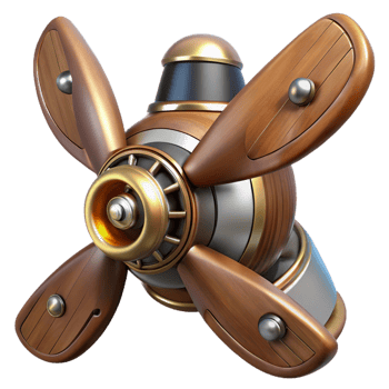 vibrant minimalist Steampunk airship propeller made of polished wood and copper high quality png