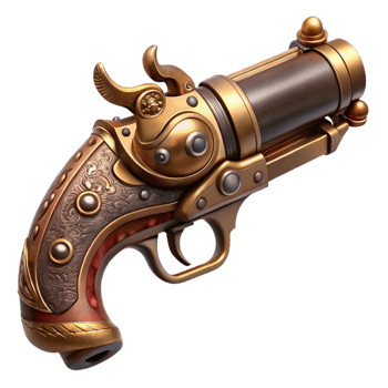 impressive vintage Steampunk pistol with ornate engravings and a brass barrel authentic png