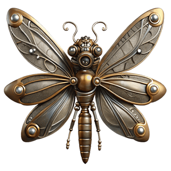 elegant artistic Steampunk dragonfly with delicate metal wings and gears premium png