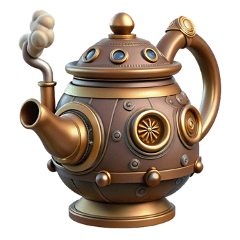 wonderful vintage Steampunk teapot with intricate carvings and a steam vent exclusive png