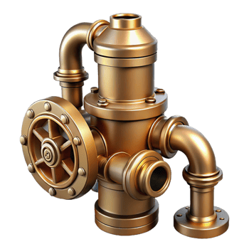 extraordinary minimalist Steampunk pipe, brass with intricate valves 4K png
