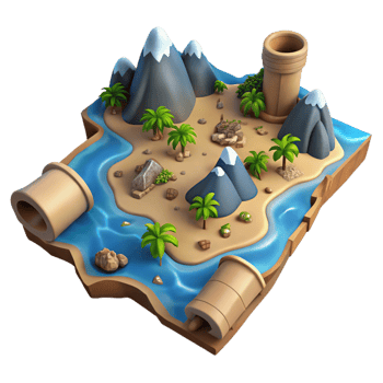 dramatic modern A detailed, ancient map showing fantastical lands high quality png
