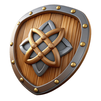dramatic traditional A wooden shield with a Celtic knot design exclusive png