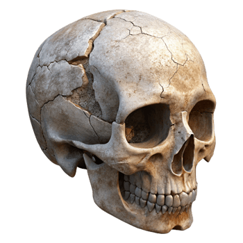 beautiful contemporary A single, cracked human skull, weathered and ancient exclusive png