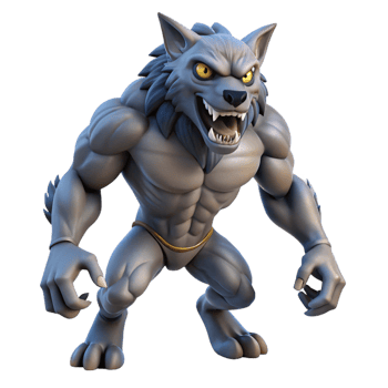 elegant minimalist A fierce werewolf, mid-transformation exclusive png