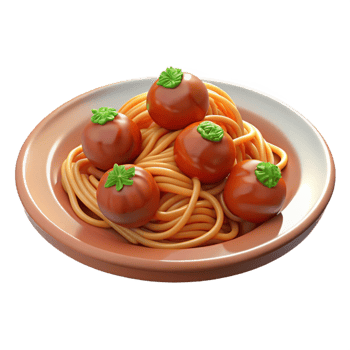 stunning artistic Plate of spaghetti with meatballs, high resolution png