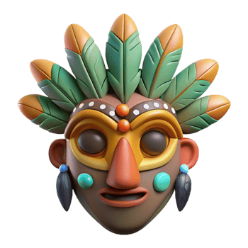 beautiful rustic A stylized tribal mask, adorned with feathers and beads genuine png