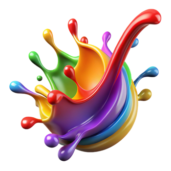 wonderful abstract A dynamic splash of paint in rainbow colors high quality png
