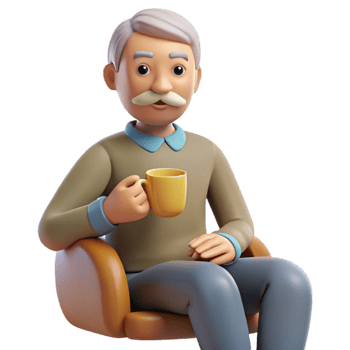 serene traditional Relaxing senior with a cup of tea, 4K png