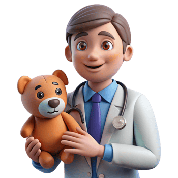 magnificent minimalist Caring veterinarian examining a stuffed animal, genuine png