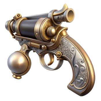 wonderful modern Steampunk pistol with ornate engravings and a pearl handle premium png