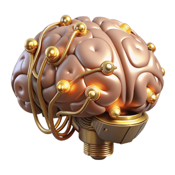 vibrant creative Steampunk brain with exposed wiring and glowing synapses original png