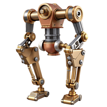 wonderful minimalist Steampunk robotic leg with articulated joints and hydraulic pistons detailed png