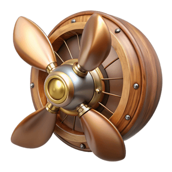 magnificent artistic Steampunk airship propeller made of polished wood and copper premium png