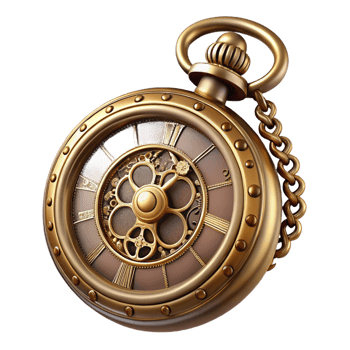 serene vintage Steampunk pocket watch with ornate Roman numerals and filigree details detailed png