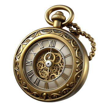 serene abstract Steampunk pocket watch with ornate Roman numerals and filigree details genuine png