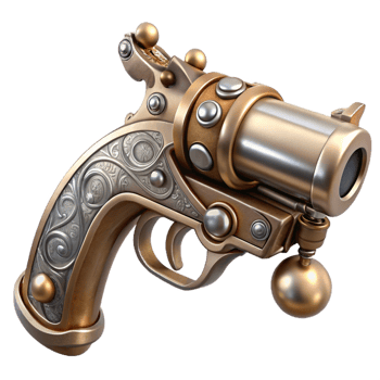 vibrant rustic Steampunk pistol with intricate engravings and a pearl handle professional png