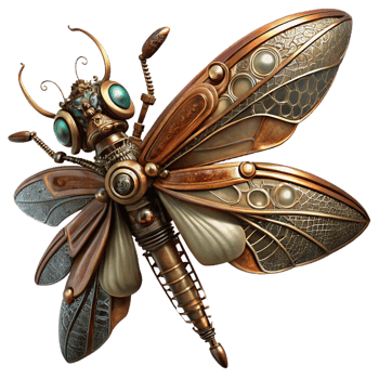 elegant contemporary Steampunk dragonfly with intricate metal wings and gears professional png