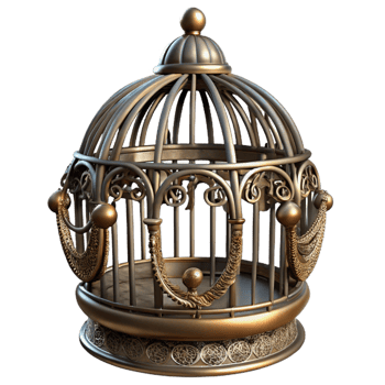 dramatic modern Steampunk birdcage with ornate metalwork and a perch original png