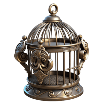 vibrant creative Steampunk birdcage with ornate metalwork and a perch high resolution png