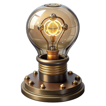 vibrant classic Steampunk lightbulb with intricate filaments and a brass base professional png