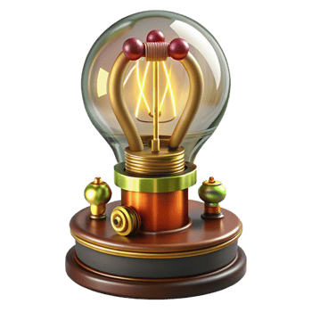 beautiful contemporary Steampunk lightbulb with intricate filaments and a brass base professional png