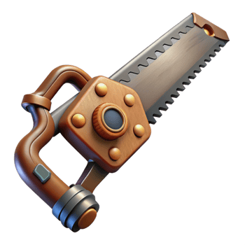 vibrant contemporary Steampunk saw with intricate teeth and a wooden handle detailed png
