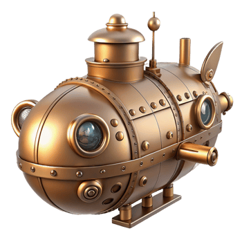 extraordinary classic Steampunk submarine in miniature form with intricate details 4K png
