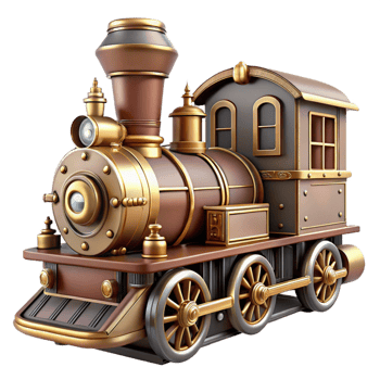 magnificent minimalist Steampunk train in miniature form with intricate details high quality png