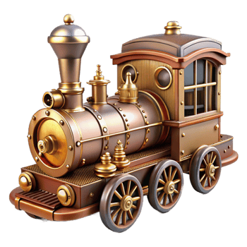serene contemporary Steampunk train in miniature form with intricate details high quality png