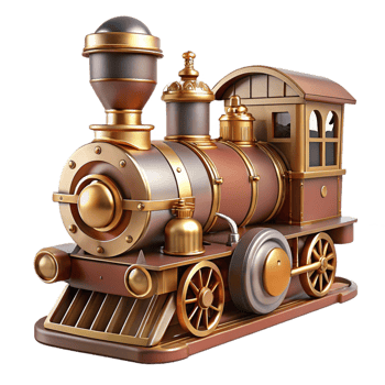 dramatic vintage Steampunk train in miniature form with intricate details exclusive png