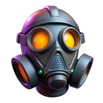 dramatic artistic Cyberpunk gas mask with glowing filters authentic png