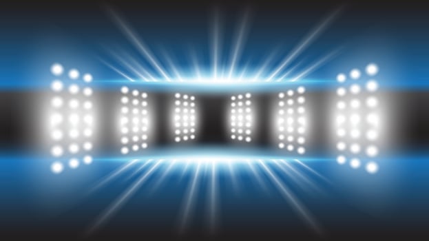 Abstract technology background stadium stage hall with scenic lights of round futuristic technology user interface Blue lighting stage spotlight background. vector