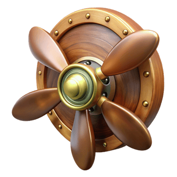 wonderful vintage Steampunk airship propeller made of polished wood and copper 4K png