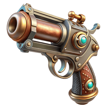wonderful rustic Steampunk pistol with intricate engravings and a pearl handle original png