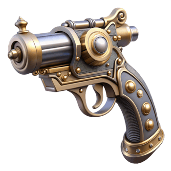 extraordinary modern Steampunk pistol with intricate engravings and a pearl handle professional png