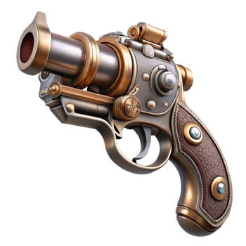 dramatic creative Steampunk pistol with intricate engravings and a pearl handle high quality png
