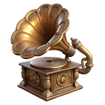 stunning contemporary Steampunk gramophone with a brass horn and ornate carvings exclusive png