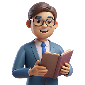 extraordinary minimalist Teacher with glasses, holding a book, 4K png