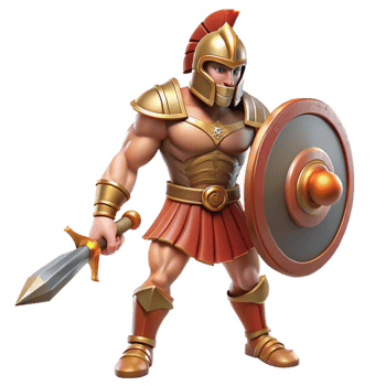 beautiful modern Ares, God of War, aggressive stance, holding sword and shield, authentic png