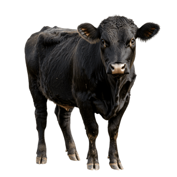 Majestic black angus bull farm animal portrait isolated transparent background png
