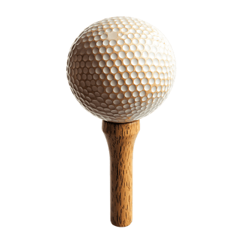 Wooden golf ball on tee close up studio shot isolated transparent background png