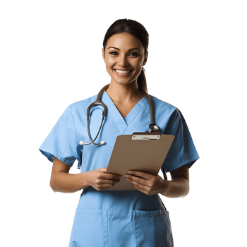 Female Nurse Smiling and Holding Clipboard png
