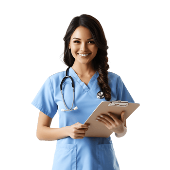 Female Nurse Smiling and Holding Clipboard Isolated on Transparent Background png
