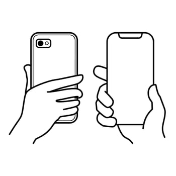 hand holding mobile phone front and back vector